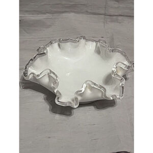 Fenton Silver Crest Vintage Milk Glass Candy Dish Bowl 6 inch Crimped Edge